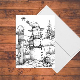 Adult Coloring Greeting Cards, Country Christmas, Set of 8 Large All Occasion Cards, A7 Size, 5" x 7", Personal Stationery Set with Mailing Envelopes, Paper Crafting Kit