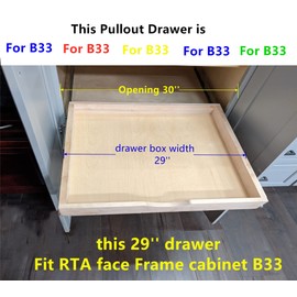 29'' Width Cabinet Roll Out Tray Wood Pull Out Tray Drawer Box Kitchen Cabinet Organizer, Cabinet Slide Out Shelves, Include Side Mount Drawer Tracks Glides Wood Spacers -DIY (Fit RTA Face Frame B33)