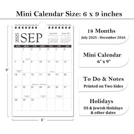 Mini Calendar 2025-2026, 6'' x 9'' Small Calendar Runs from July 2025 to December 2026, Little Notepad Calendar for Wall, Desk, Bulletin Board or Fridge