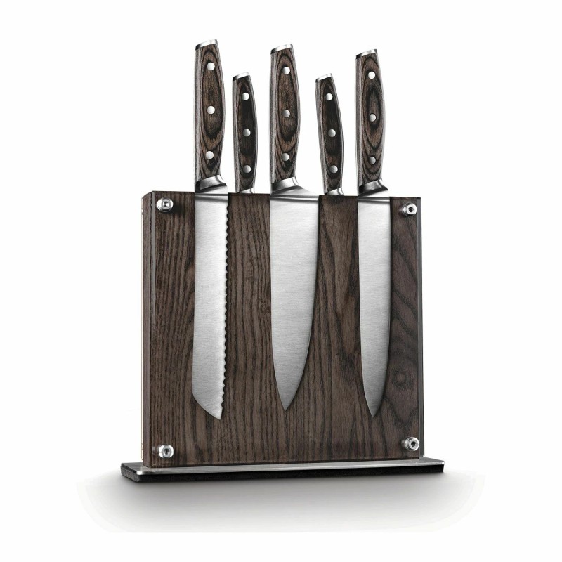 Art+Cook, 6-Piece Ash Wood Magnetic Stainless Steel Kitchen Knife Block
