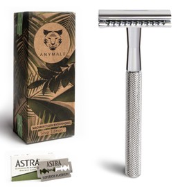 ANYMALE® Safety Razor - Includes 5 Astra Blades - Sustainable Razor Made of Metal Silver