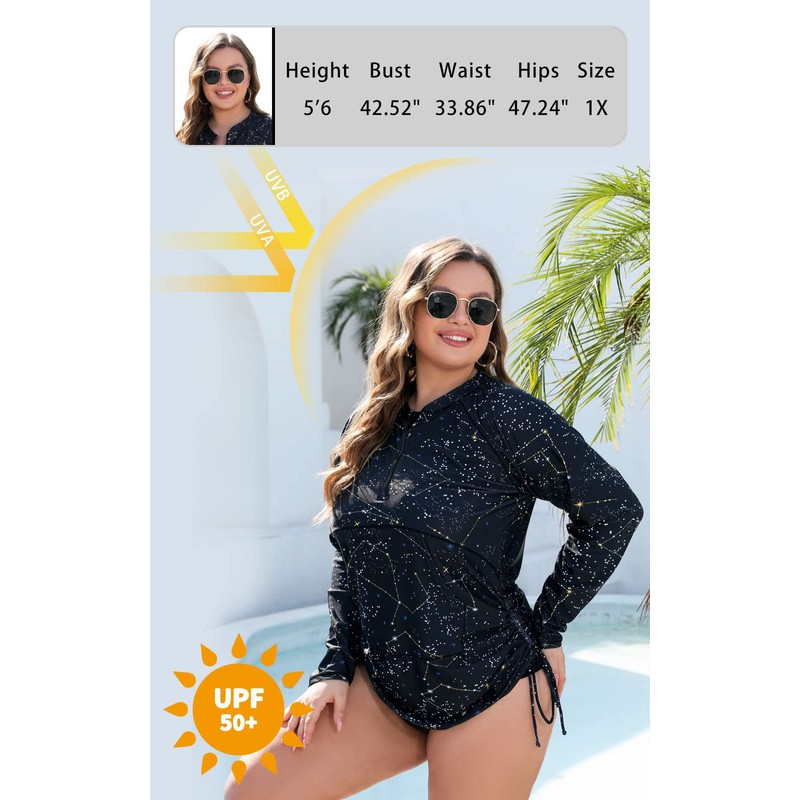 Halcurt Plus Size Rash Guard for Women UPF 50+ Zip