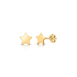 Amberta Women 925 Sterling Silver Celestial Stud Earrings: 18Ct Gold Plated Flat Star Stud Earrings