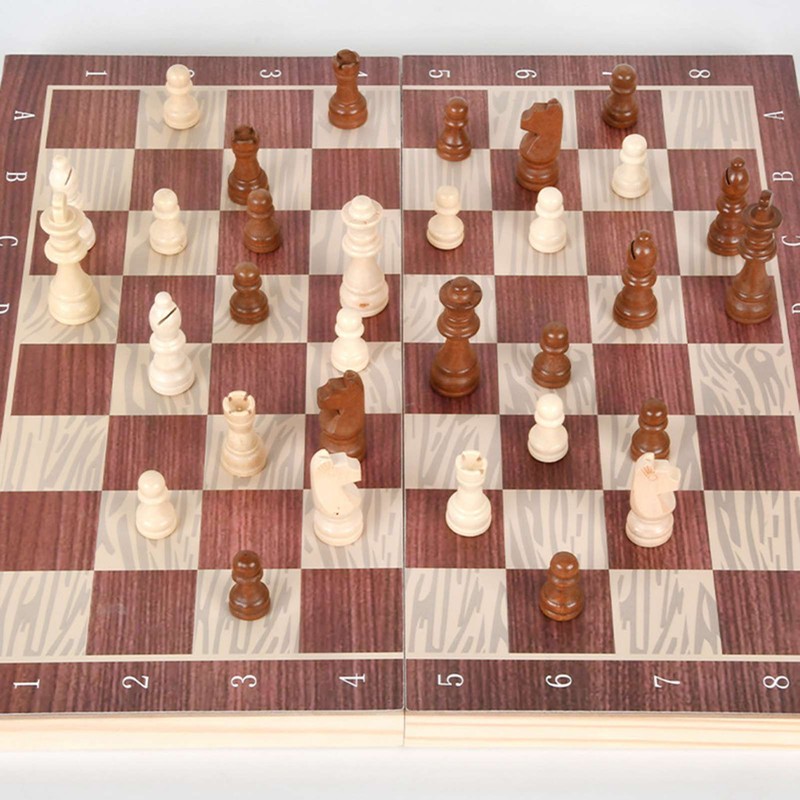 3 In 1 Wooden Chess Checkers Backgammon Set Portable Wooden