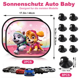 Dog Patrol Sonnenschutz Auto Baby, Seitenvorhänge Dog Patrol Girl, Dog Patrol Sonnenschutz Auto 2 Stück 43x36 cm Saugnapf Sonnenblende Kinder Auto Fenster Sonnenschutz, Girl, Pink