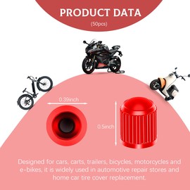 Ziciner 50 PCS Tire Valve Stem Caps, Plastic Car Tyre Valve Cap with O Rubber Seal, Dustproof Airtight Seal Wheel Stem Covers, Universal Accessories for Cars, SUVs, Bicycles,Trucks (Red)