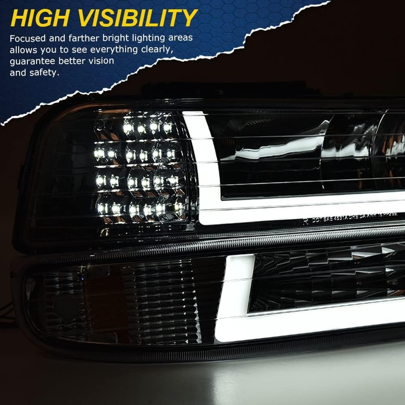 G-PLUS LED DRL Headlights, Compatible with 1999-2002 Chevy Silverado 1500