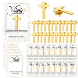 Highergo 50 Sets Welcome to Our Church Cross Lapel Pins Bulk with Card Gold Christian Enamel Brooch for Chaplain Funeral Church Gifts
