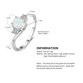 Bellitia Jewelry 925 Sterling Silver Geometric Ring for Her, Gemstone Birthstone White Opal CZ Ring Dainty Promise Rings Gifts for Women, Size 6