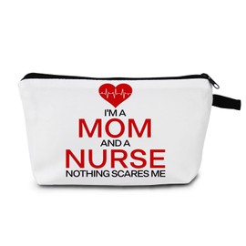 MoCaliduccious "MOM & NURSE Print Makeup Bag Nurse Gift Ideas for Nurses' Day Mom Birthday Nothing Scares Me Nurse Makeup Pouch Travel Cosmetic Organizer Mom Empowerment Gift