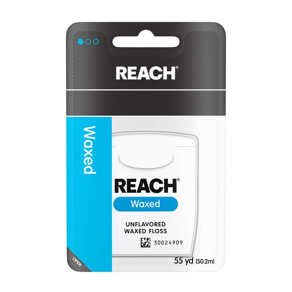 Reach Unflavored Waxed Dental Floss for Oral Care & Removal of Plaque & Food From Teeth & Gum Line, Accepted by the American Dental Association (ADA), Unflavored, 55 yds (Pack of 9)