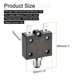 DMiotech 15A Thermal Circuit Breaker 125/250V AC 50V DC 2.3x1.4x0.6" Manual Reset Overload Protector with Quick Connect Terminal and Waterproof Cap for Overload Protection