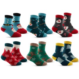 Big Girls Wool Socks Kids Winter Warm Socks Thermal Crew Socks for Girls 6 Pairs Christmas Mix 8-10 Years