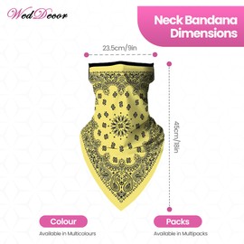 WedDecor Unisex Multifunctional Bandana Scarf with Ear Loop – Lightweight Cotton Headwear | Headwrap, Headband, Face Covering for Cycling, Hiking, Fishing – Washable & Reusable, Paisley Yellow