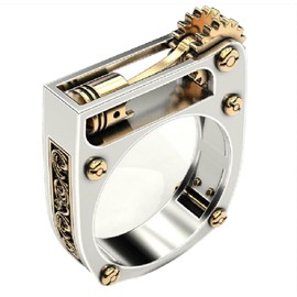 CUSIOALQQ Fashion Mechanical Gear Steampunk Ring for Men Women Sterling Silver Creative Design Biker Punk Pop Rock Style Heavy Metal Band Ring Gift Birthday Cosplay Hallowmas T 1/2