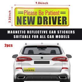 Ziciner 2 PCS Student Driver Magnet for Car, Reflective New Driver Vehicle Safety Signs, Please Be Patient Student Driver Magnet Decals, Beginner Safety Warning Bumper Magnet Signs (Style 7)