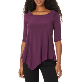 Star Vixen Women's Plus-Size Elbow-Cinch Sleeve Hanky Hem Top, Plum Solid, 3X