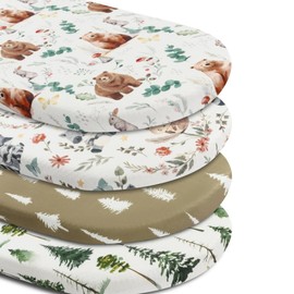 4 Pack Woodland Neutral Bassinet Sheets Set Unisex Forest Animals Fitted Baby Toddlers Bassinet Sheets for Baby Boys or Girls (Bear)