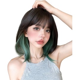 Limakara Wig, Semi-Long, Straight, Inner Color, Gradient, Long, Medium, Full Wig, Lolita Wig, Cosplay, Smooth, Women's, Small Face, Natural Net Included, Black Green