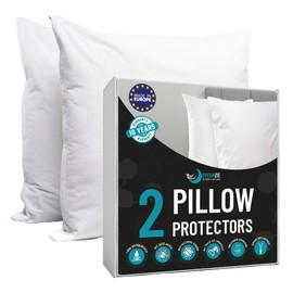 Dreamzie - Pack of 2 Pillow Protector Waterproof with Zipper - For Pillows Large Square 65 x 65 cm - White Cotton Outer Cover Oeko Tex® - Breathable, Hypoallergenic, Anti-Dust Mite, Anti-Bacterial