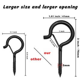 Ansxiy 20 PCS 3 inches Q-Hanger Hooks with Safety Buckle, Screw Hooks for Outdoor String Lights, Ceiling Hooks for Hanging Plants, Black