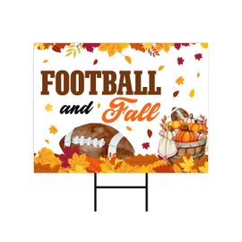 Fall and Football Yard Sign, Harvest Fall Autumn Decor, Football Leaves Pumpkins Thanksgiving Yard Outdoor Decor with Metal H-Stake, VP3585