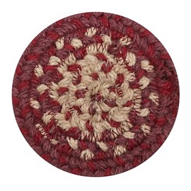 Autumn Maple Jute Braided Coasters 4", Rustic Primitive Decor, Set of 6, Burgundy & Tan - Durable, Absorbs Moisture, Easy to Clean and Protects Furniture