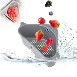 Sink Strainers Basket Kitchen Drain Shelf Sink Storage Holder with Suction Cup for Support Corner (1pc gray)