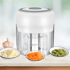 Mini Electric Food Processor and Garlic Chopper - 250ML, USB Charging, 3 Blades - Perfect for Chopping Vegetable, Pepper, Onion, Garlic, Ginger, Spice, Meat, Baby Food, and More (White)