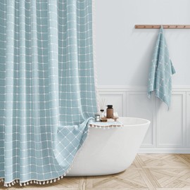 BTTN BTTN Extra Long Shower Curtain - 72x84 Inch Long Boho Chic Tassel Linen Fabric Shower Curtain Set with Hooks, Tall Modern Farmhouse Elegant Heavy Duty Cloth Shower Curtains for Bathroom - Fog Blue