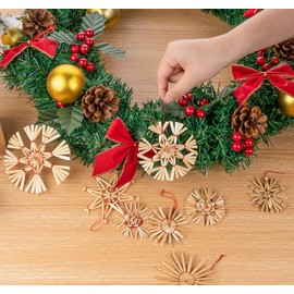 Anstore Straw Stars Christmas Tree Decorations Made of Straw, 32-Piece Straw Stars Set, Christmas Tree Decoration, Natural Straw Pendant for Christmas Tree, Christmas Decoration, Diameter 6, 8, 10 cm