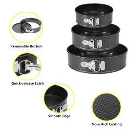 Tunyet Springform Pan, 3PCS Cheesecake Pans with Removable Bottom, Non-stick Spring Form Pan for Cheesecake (black, 7" 8" 9")