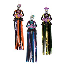 Day of the Dead Sugar Skull Hanging Decorations (3 piece set - hangs 3 feet) dia de los muertos party decorations