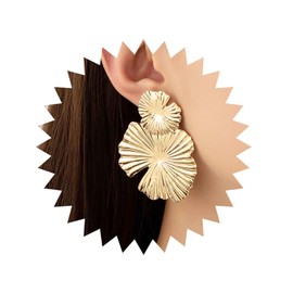 Inateannal Vintage Exaggerated Lotus Leaf Earrings Round Leaf Drop Earrings Gold Large Metal Flower Earrings Metal Statement Flower Earrings Jewellery for Women and Girls, Zinc, No Gemstone