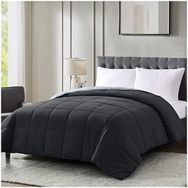 Homelike Moment California King Lightweight Comforter Black - All Season Down Alternative Bed Comforter Summer Duvet Insert Quilted Reversible Comforters Cal King Size Black / Light Grey