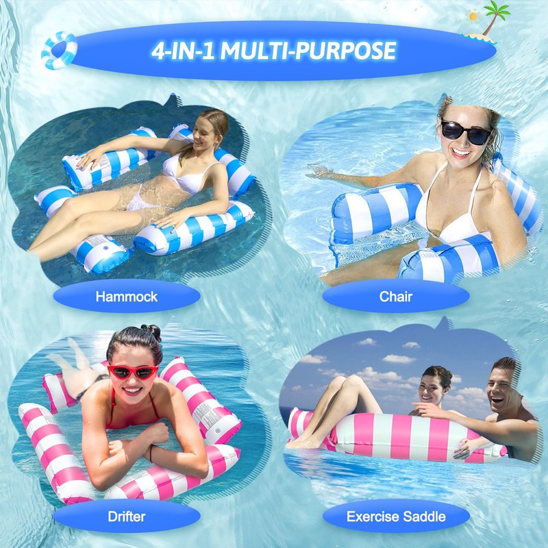 2 Pack Pool Inflatables Floats Hammock for Adults,4-in-1Multi-Purpose Inflatable Pool