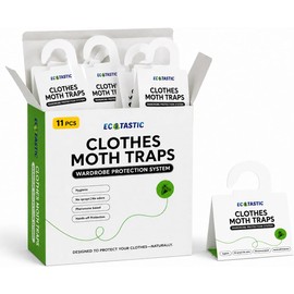 Clothes Moth Traps – 11 Pack | Extra Strength Pheromone Sticky Traps for Clothes, Closets, Wardrobes & Carpet | Case-Making & Webbing Moths | Non-Toxic, Foldable, Family-Safe