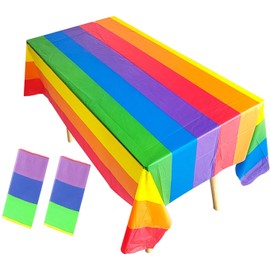 Siencooray 2 Pack Pride Rainbow Tablecloth Gay Pride Decorations Plastic Disposable Table Covers Rainbow Gay Pride Decor 54 x 108 Inch