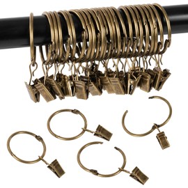 Openable Curtain Rings with Clips,1inch Inner Diameter,Heavy Duty Rustproof Metal Decorative Vintage Drapery Rings Curtain Clips Rod Hangers Door Curtain and Shower Curtain Rings Bronze Zocang