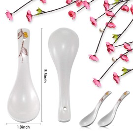 DZHJKIO 6 Pieces Japanese Retro Soup Spoons Ceramics Soup Spoons Japanese Style Rice Spoon Flatware Asian Chinese Serving Spoons Appetizers Tableware Meal Partner for Tasting