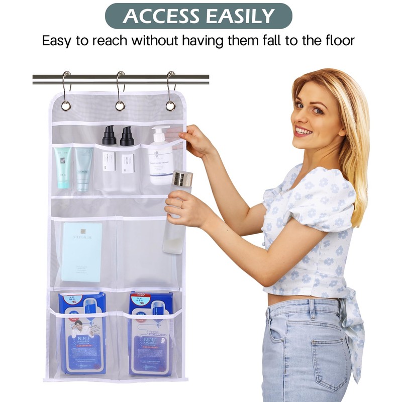 MISSLO Hanging Mesh Pockets Hold 340oz/1000ml Shampoo Shower Organizer with