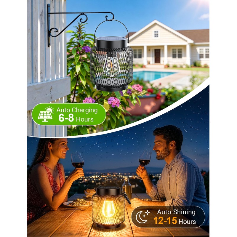 KOOPER Metal Solar Lanterns Outdoor Waterproof, 2 Pack Brighter Hanging