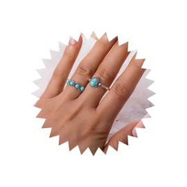Enautoabs Vintage Silber Türkis Perle Türkis Ringe Blau Oval Türkis Fingerring Edelstein Knöchel Stapelbar Ring Set Schmuck Für Frauen 2pcs