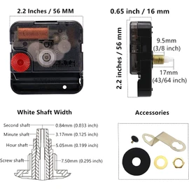 TIKROUND Youngtown 12888 Quartz DIY Wall Clock Movement Mechanism Repair Parts Replacement Kit Sweep Silent Movement,17 mm (43/64 inch) Shaft Length 9.5 mm (3/8 inch) Thread Length.