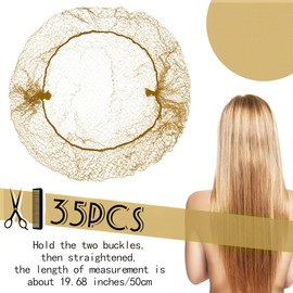 AORVYUI Pack of 35 Gold Hair Nets, Gold Hair Nets Bun Invisible Hair Nets, Invisible Elastic Edge Mesh, for Hair Nets Ballet, Hair Bun Making, 10 Gold-Coloured Metal Clips