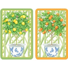 Caspari Bridge Playing Cards Standard, Citrus Topiaries, 2 Decks (PC146)