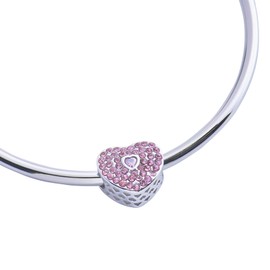 LuckyLy Charms para Pulseras de Mujer, Dije de Corazón, Acero Inoxidable Color Plata y Zirconia Cúbica Rosa – Ideal como Regalo para Mujer Original y Mamá, Modelo Lucía