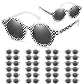 GGSTDDUP 24 Pcs Race Car Checkered Sunglasses for Kids, Race Car Party Favors White Frame Black Checker Sunglasses Bulk for Race Theme Birthday Party