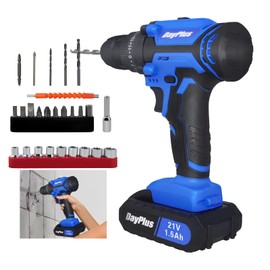 Drill Set Variable Speed Cordless Power Drill 21V 400 In-lbs (45N.m) Torque 3/8’’ Keyless Chuck With 26pcs Drill Bits 1.3Ah Li-ion Battery LED Light