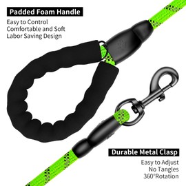 Perperqer Heavy Duty Dog Leash for Large Medium Small Breed Dogs, Reflective Rope Dog leashes with Comfortable Handle,4/5/6 FT Pet Puppy Leash for Night Walking with Poop Bag Holder,Green,1/2 inch